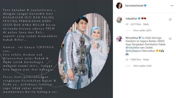 Pernikahan Lesti Kejora dan Rizky Billar Terpaksa Ditunda, KUA Kecamatan Pinang Belum Terima Berkas - Tribunnews.com