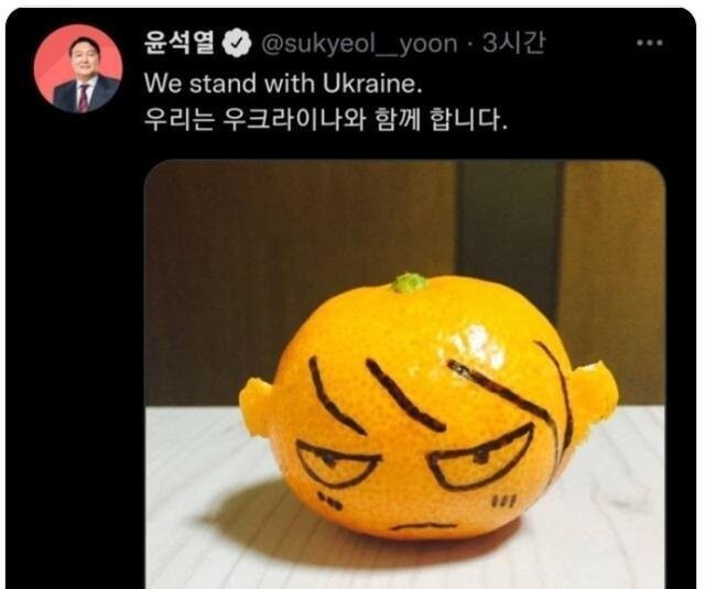 윤석열, '성난 귤' 사진으로 우크라이나 응원했다 뭇매 - 한겨레