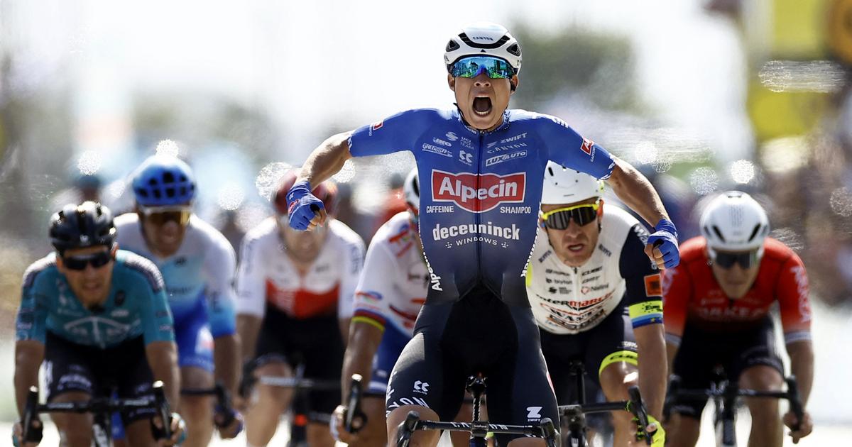 Tour de France : Jaspen Philipsen laisse éclater sa joie en croyant s'imposer à Calais... alors que Wout Van Aert avait déjà remporté l'étape - Le Figaro